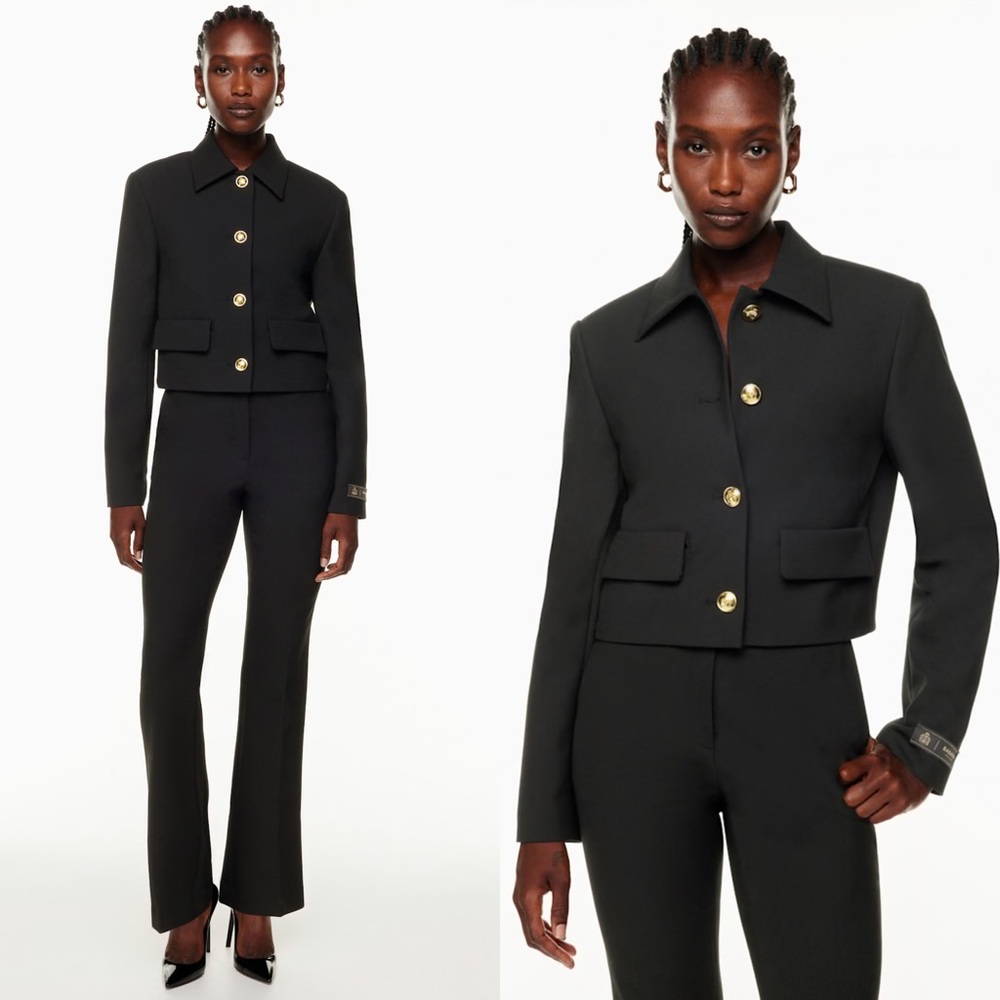 Aritzia Black Cropped Blazer with Gold Buttons